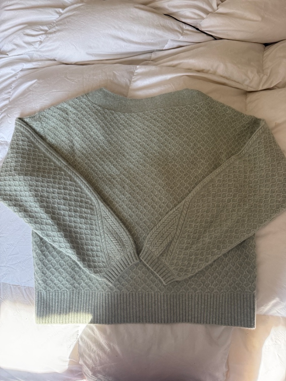 Garnet Hill Sage Green cashmere Textured Button-Front Cardigan - Picture 4 of 5